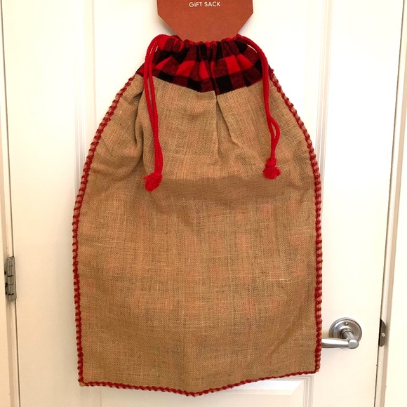 Large Festive Reindeer Burlap/ Flannel Lined Gift Bag - Picture 5 of 6